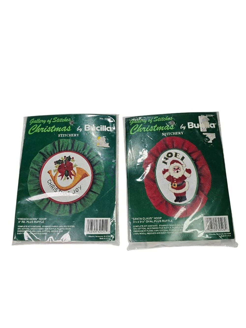 Set of 2 Bucilla Gallery Of Stitches Hoop & Ruffle 5" Christmas Ornament Kits -